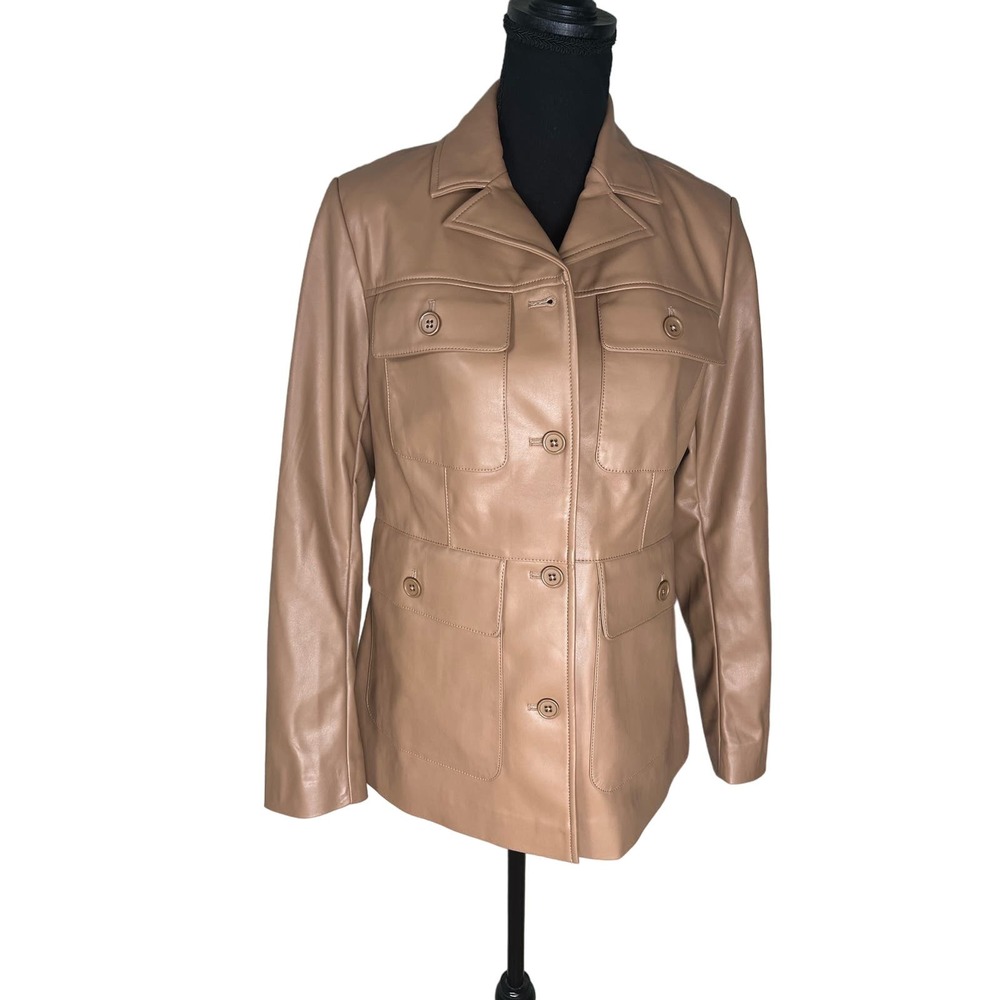 Studio Park x Courtney Khondabi Faux Leather Jacket COFFEE NWOT SIZE XS - Picture 3 of 8